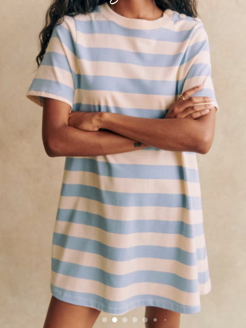 Sézane Selena Dress Blue and Cream Striped Short-Sleeve Mini Dress